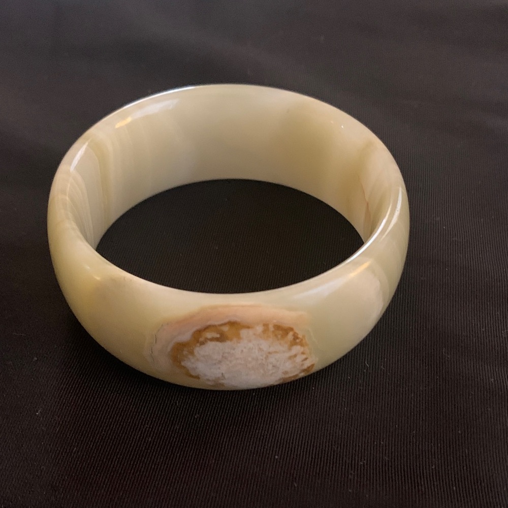 Cream Agate Stone Bangle Bracelet - Women Jewelry